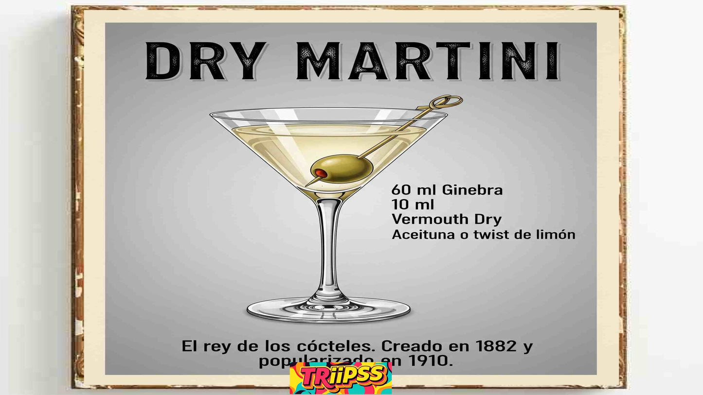 Dry Martini -Poster Digital - Cuadro Decorativo Elegante Vintage para Bar y Hogar - TRiiPSS