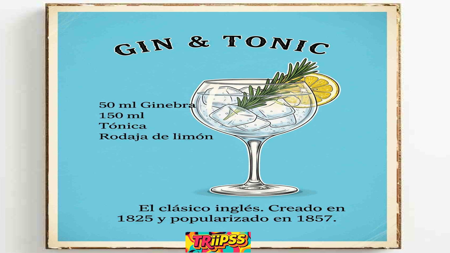 Gin Tonic - Póster Digital-Cuadro Decorativo Vintage Refrescante para Bar y Hogar - TRiiPSS