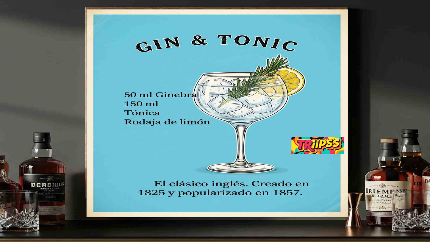 Gin Tonic - Póster Digital-Cuadro Decorativo Vintage Refrescante para Bar y Hogar - TRiiPSS