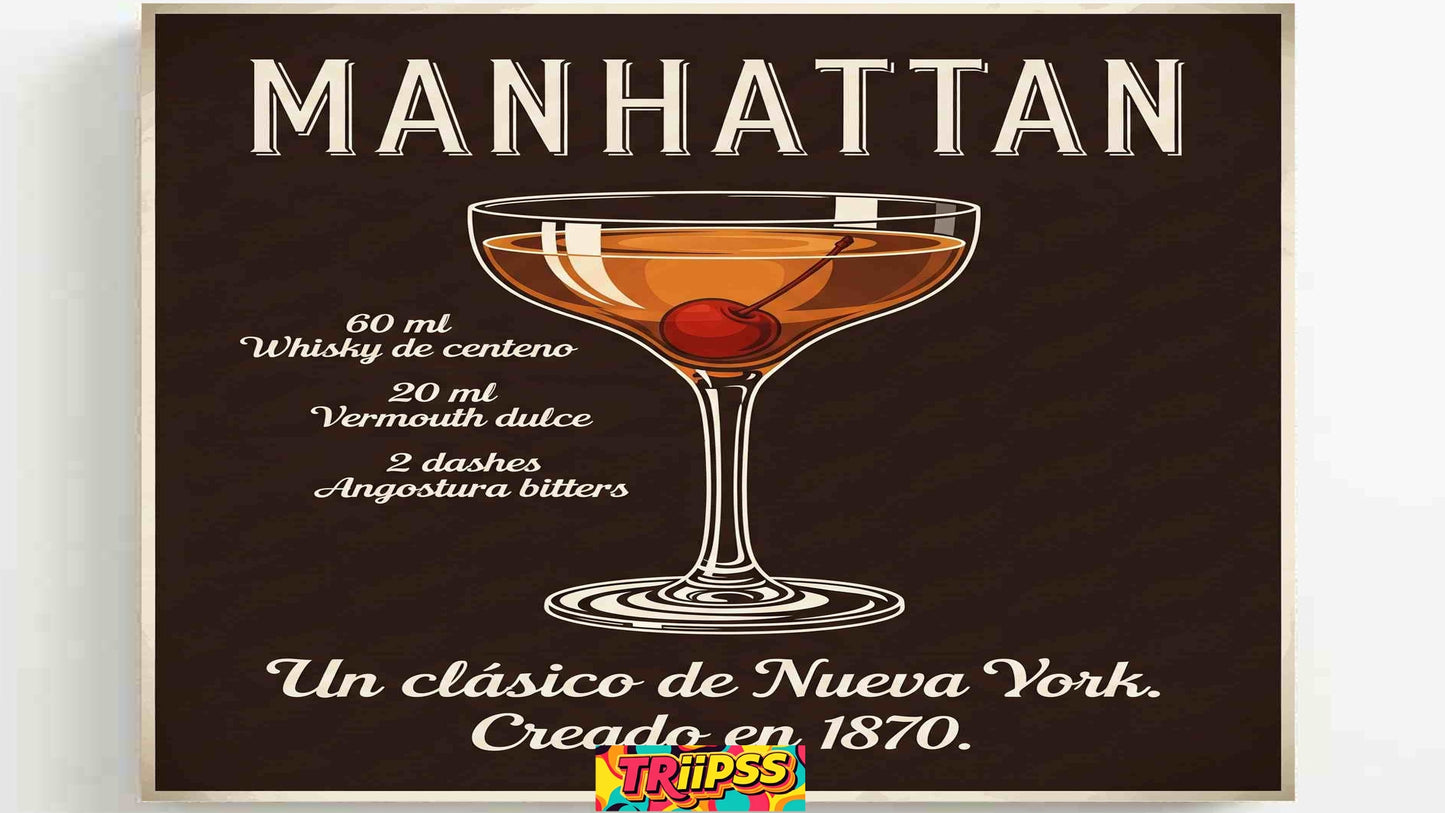 Manhattan - Poster Digital-Cuadro Decorativo Vintage Sofisticado para Bar y Estudio - TRiiPSS
