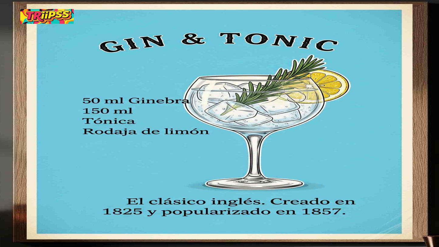 Gin Tonic - Póster Digital-Cuadro Decorativo Vintage Refrescante para Bar y Hogar - TRiiPSS