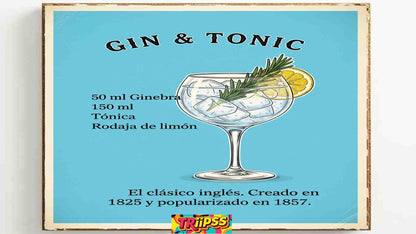 Gin Tonic - Póster Digital-Cuadro Decorativo Vintage Refrescante para Bar y Hogar - TRiiPSS