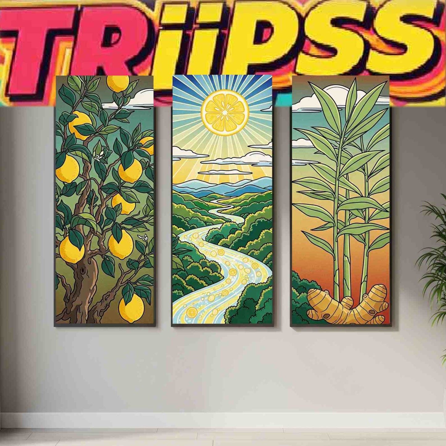 Tríptico Limón y Jengibre - Cuadro Decorativo Set de 3 Paneles