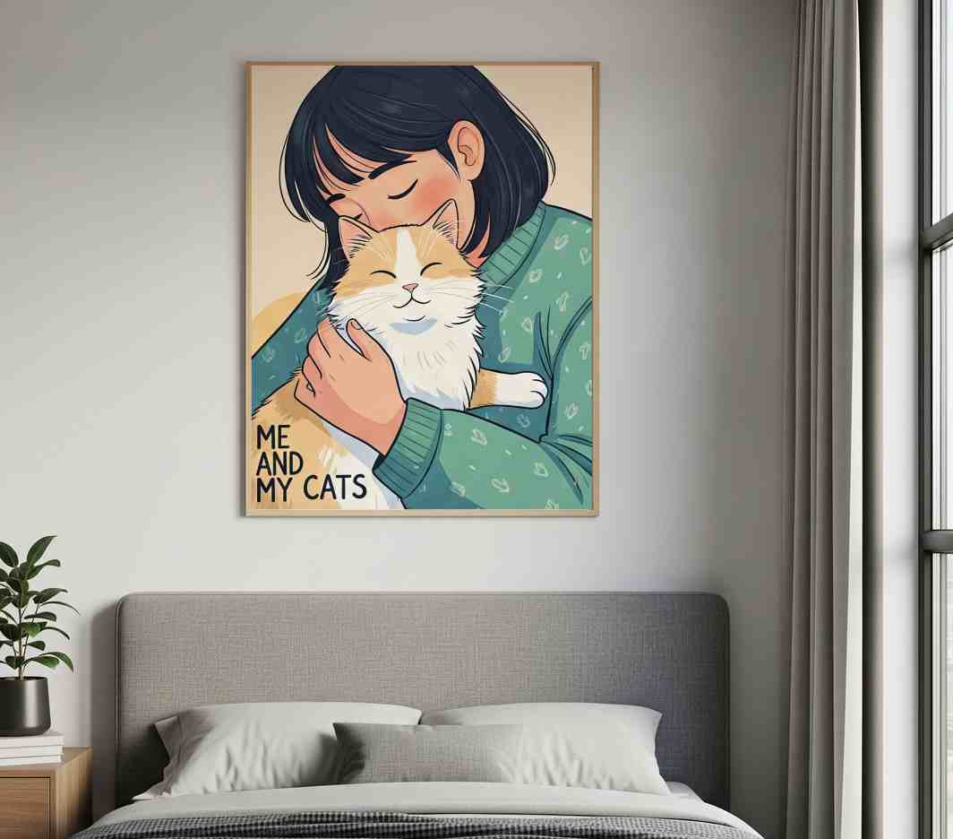 Kit Digital "Me And My Cats": Diseño para Taza y Cuadro (A3)