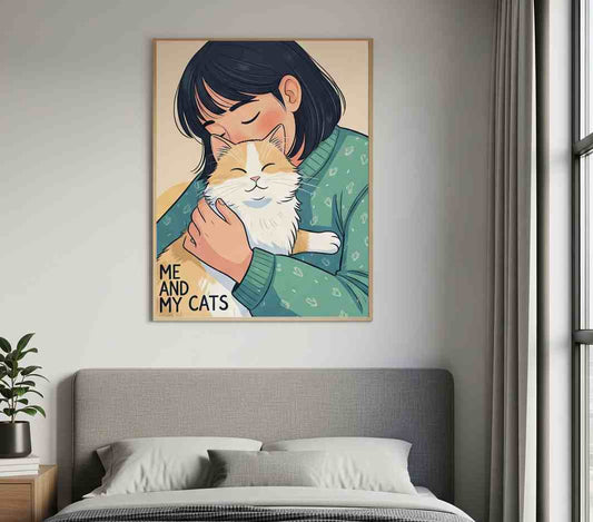 Kit Digital "Me And My Cats": Diseño para Taza y Cuadro (A3)