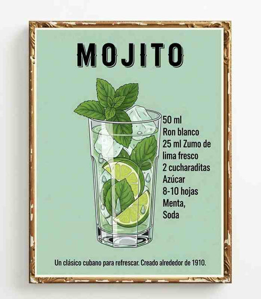 Póster Mojito - Cuadro Decorativo Bar - Cocina-Comedor - Vintage - Imprimible