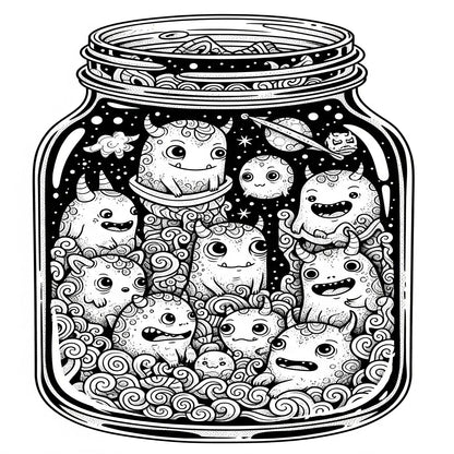 Pack de Ilustraciones para Colorear | Jar Monsters - 15 Diseños en A3 (300 DPI) para Imprimir