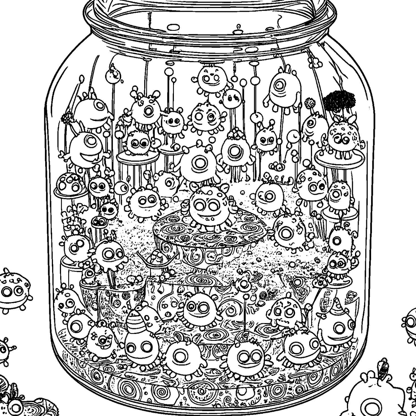 Pack de Ilustraciones para Colorear | Jar Monsters - 15 Diseños en A3 (300 DPI) para Imprimir