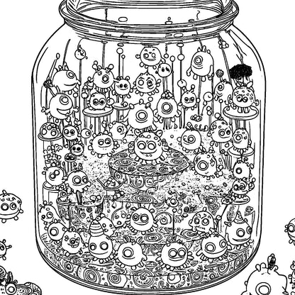 Pack de Ilustraciones para Colorear | Jar Monsters - 15 Diseños en A3 (300 DPI) para Imprimir