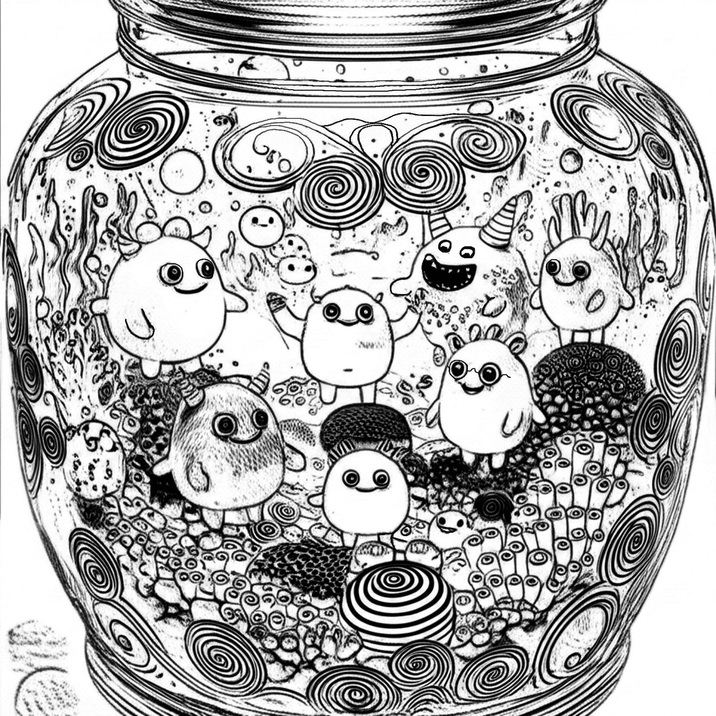 Pack de Ilustraciones para Colorear | Jar Monsters - 15 Diseños en A3 (300 DPI) para Imprimir