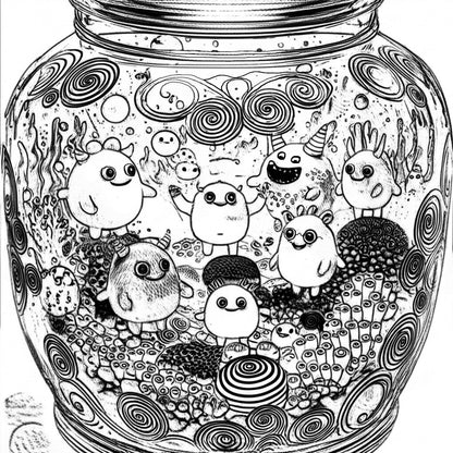 Pack de Ilustraciones para Colorear | Jar Monsters - 15 Diseños en A3 (300 DPI) para Imprimir
