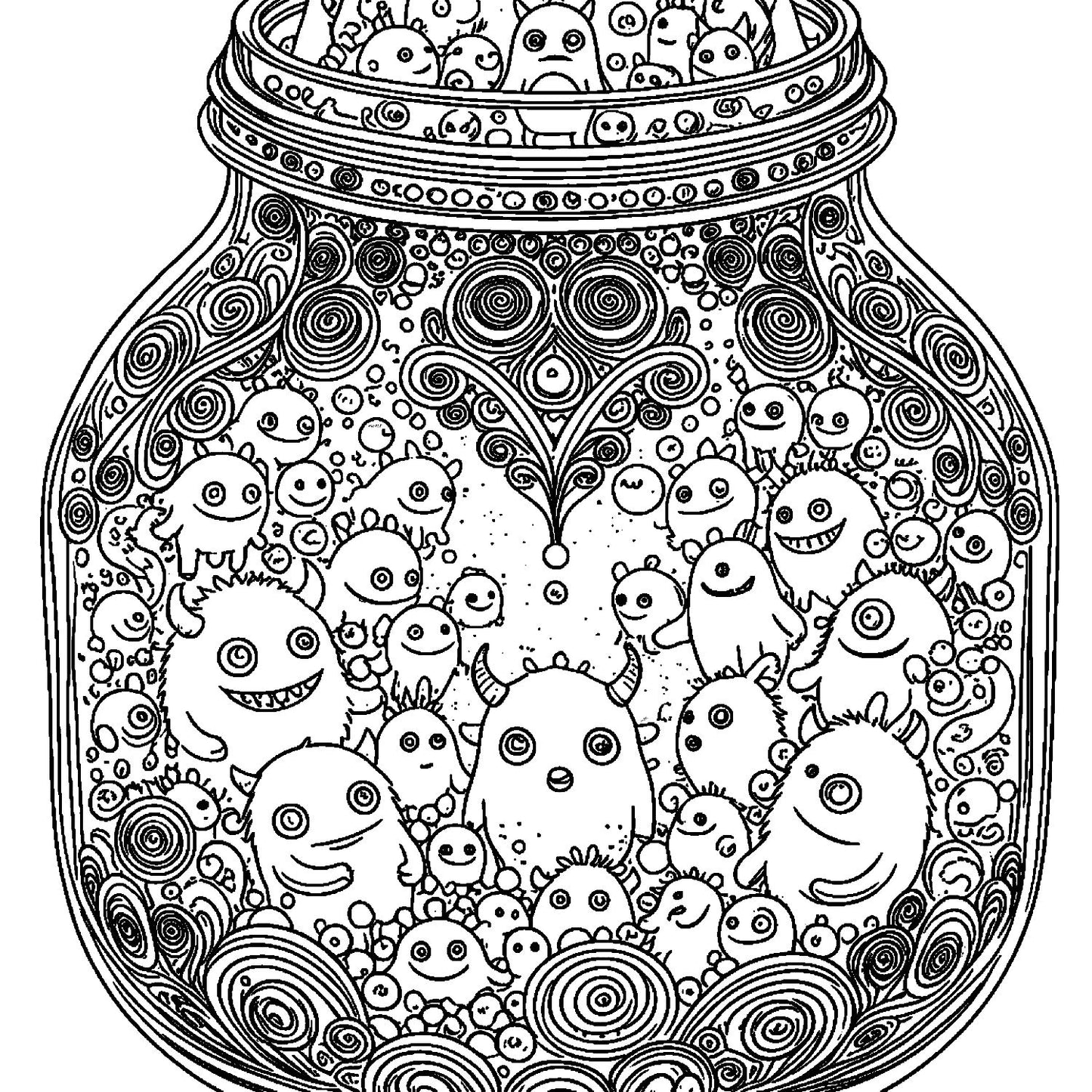Pack de Ilustraciones para Colorear | Jar Monsters - 15 Diseños en A3 (300 DPI) para Imprimir