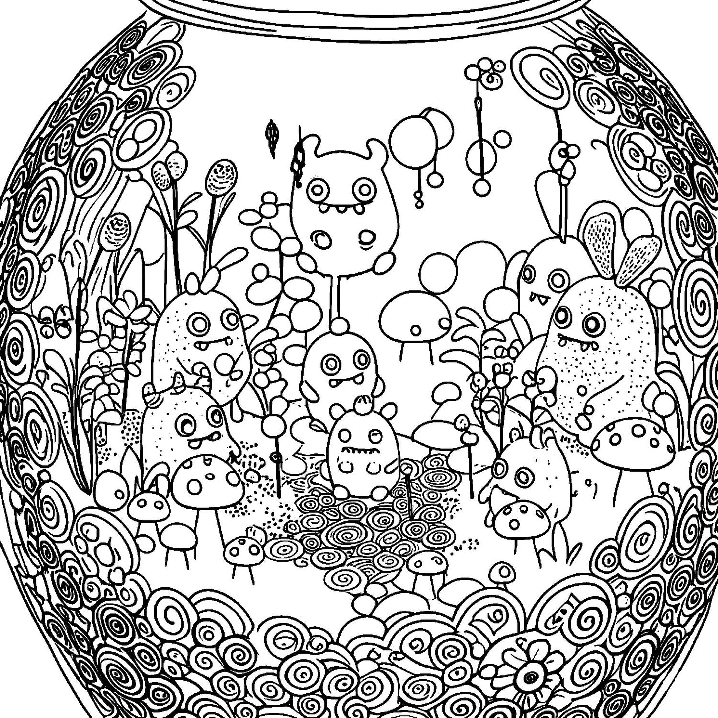 Pack de Ilustraciones para Colorear | Jar Monsters - 15 Diseños en A3 (300 DPI) para Imprimir