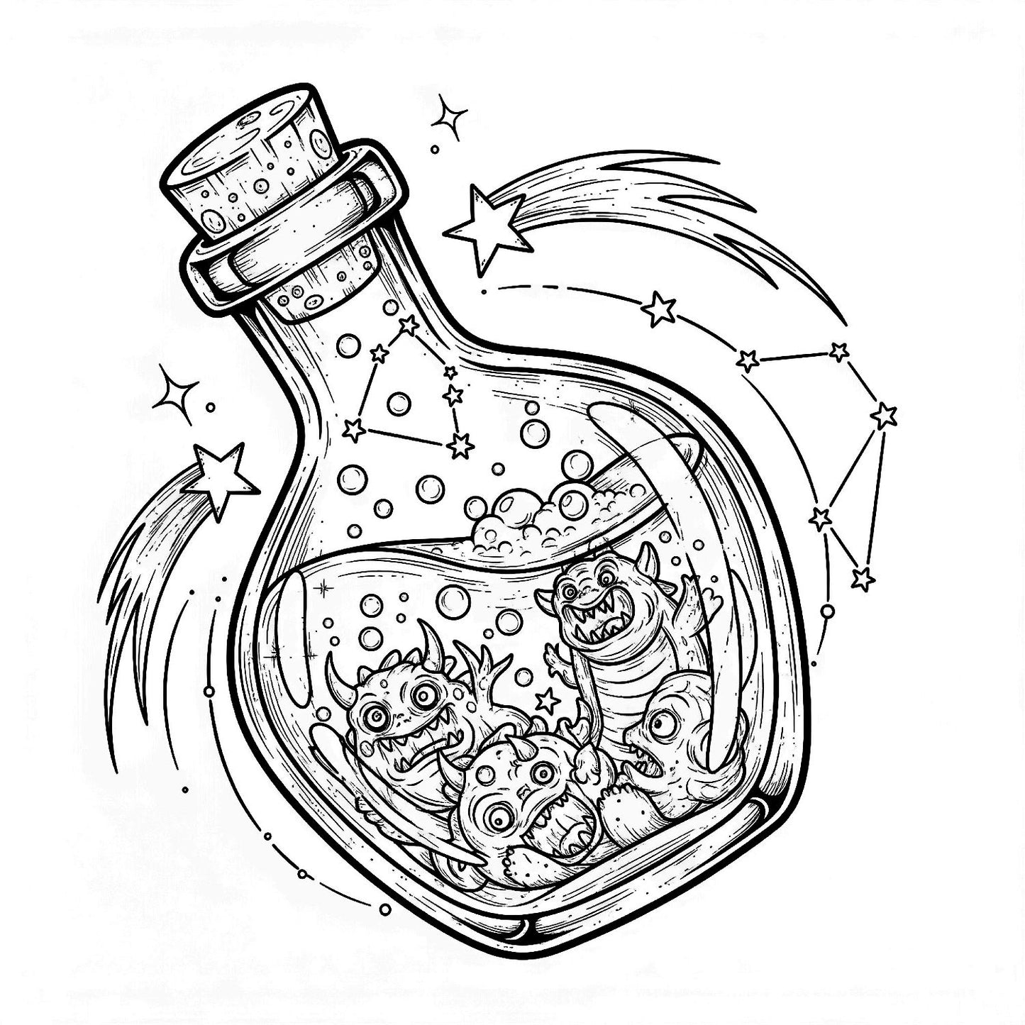 Pack de Ilustraciones para Colorear | Jar Monsters - 15 Diseños en A3 (300 DPI) para Imprimir