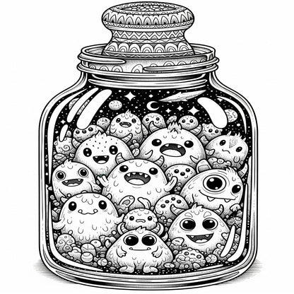 Pack de Ilustraciones para Colorear | Jar Monsters - 15 Diseños en A3 (300 DPI) para Imprimir