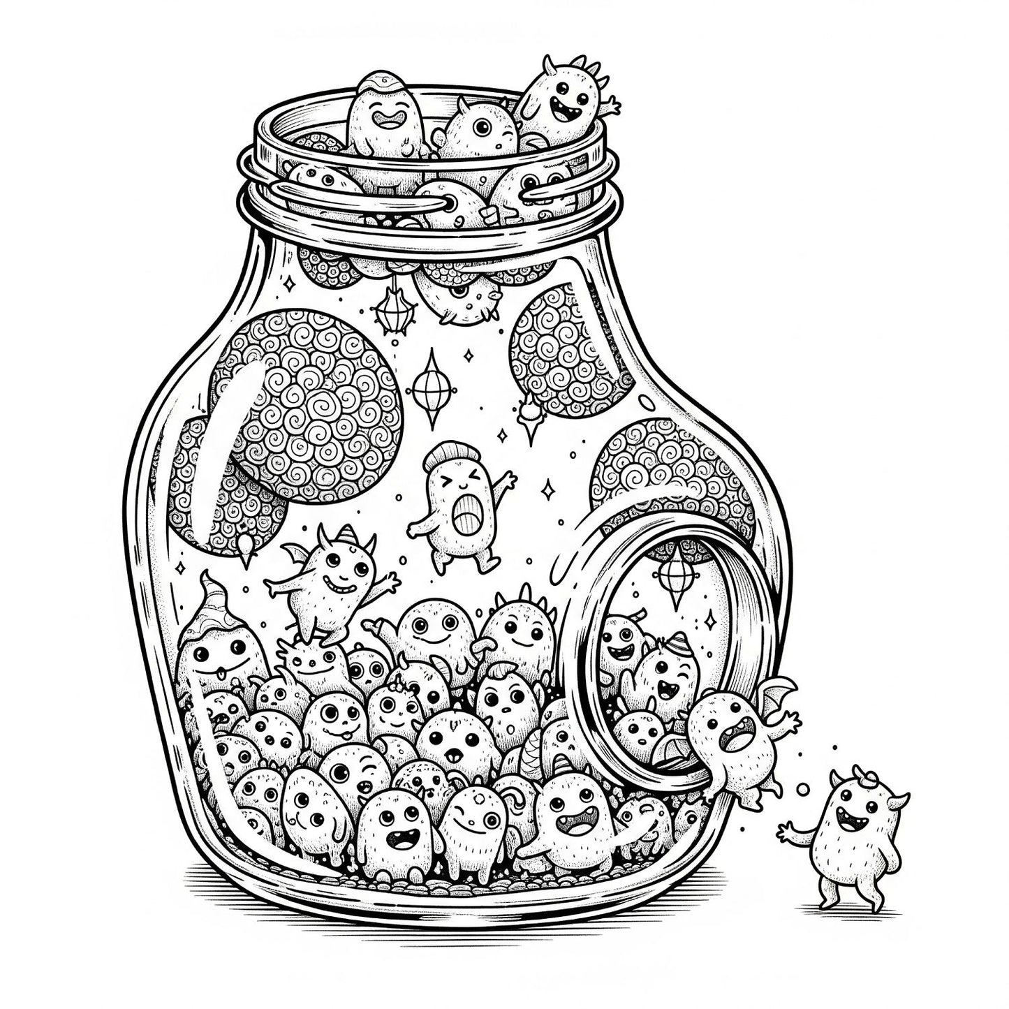 Pack de Ilustraciones para Colorear | Jar Monsters - 15 Diseños en A3 (300 DPI) para Imprimir