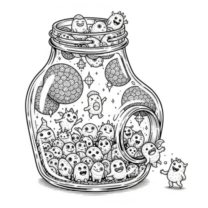 Pack de Ilustraciones para Colorear | Jar Monsters - 15 Diseños en A3 (300 DPI) para Imprimir