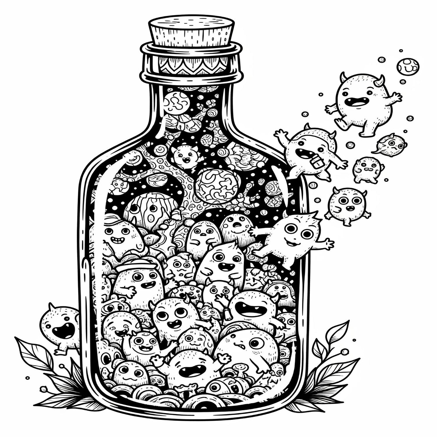 Pack de Ilustraciones para Colorear | Jar Monsters - 15 Diseños en A3 (300 DPI) para Imprimir