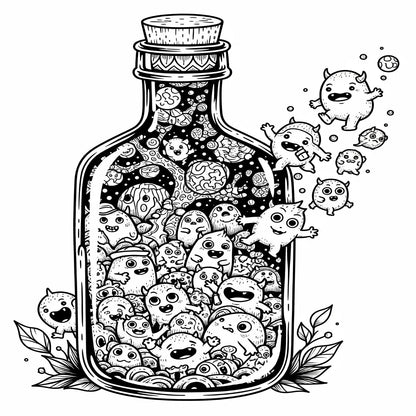 Pack de Ilustraciones para Colorear | Jar Monsters - 15 Diseños en A3 (300 DPI) para Imprimir