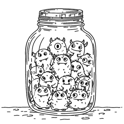 Pack de Ilustraciones para Colorear | Jar Monsters - 15 Diseños en A3 (300 DPI) para Imprimir