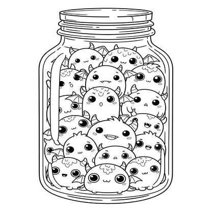 Pack de Ilustraciones para Colorear | Jar Monsters - 15 Diseños en A3 (300 DPI) para Imprimir