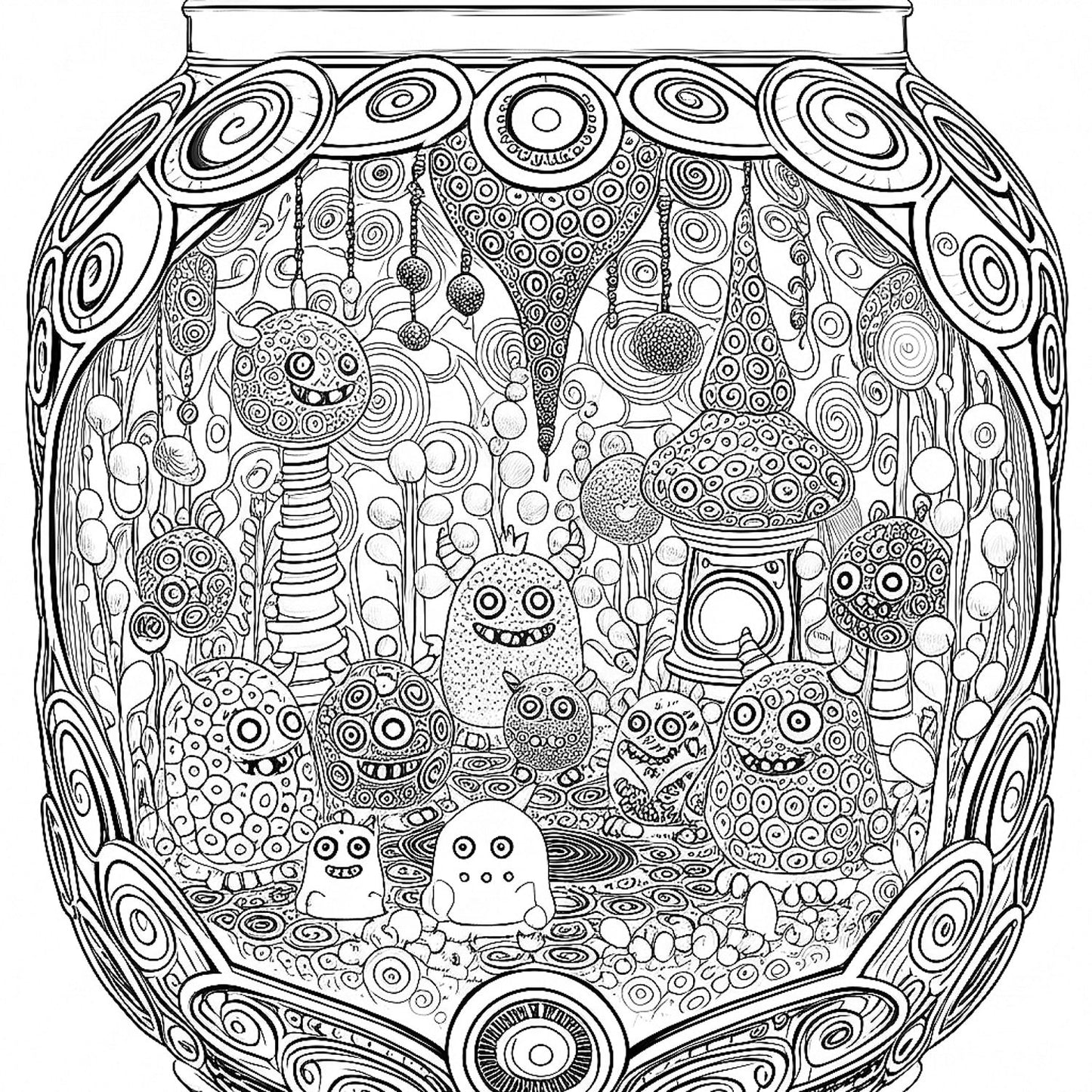 Pack de Ilustraciones para Colorear | Jar Monsters - 15 Diseños en A3 (300 DPI) para Imprimir