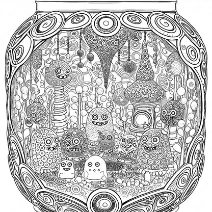 Pack de Ilustraciones para Colorear | Jar Monsters - 15 Diseños en A3 (300 DPI) para Imprimir